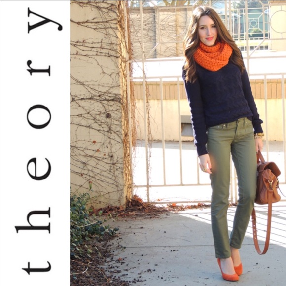 ALL JEANS DISCOUNTED!- THEORY $285 Slim Straight Olive Green Jeans 2 - Picture 2 of 5